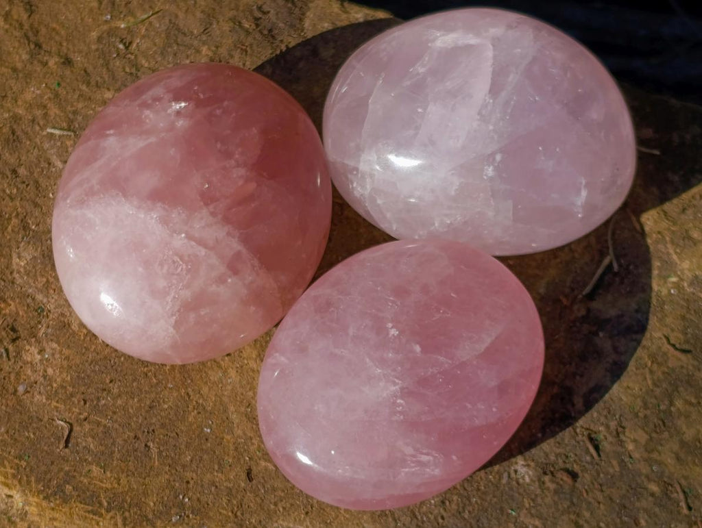 Polished Gemmy Rose Quartz Palm Stones x 35 From Madagascar - Toprock Gemstones and Minerals 