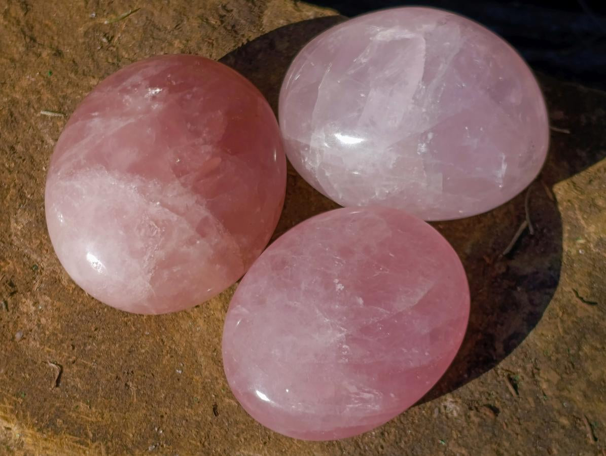 Polished Gemmy Rose Quartz Palm Stones x 35 From Madagascar - Toprock Gemstones and Minerals 