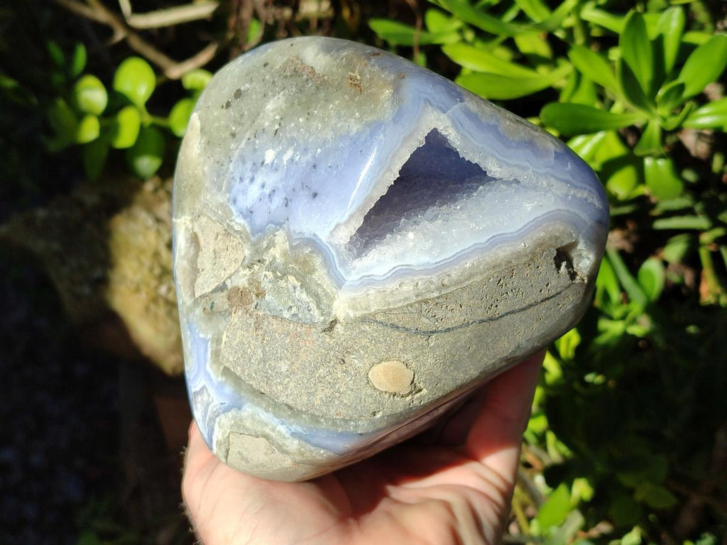 Polished XL Blue Lace Agate Standing Display Geode Piece x 1 From Nsanje, Malawi - Toprock Gemstones and Minerals 