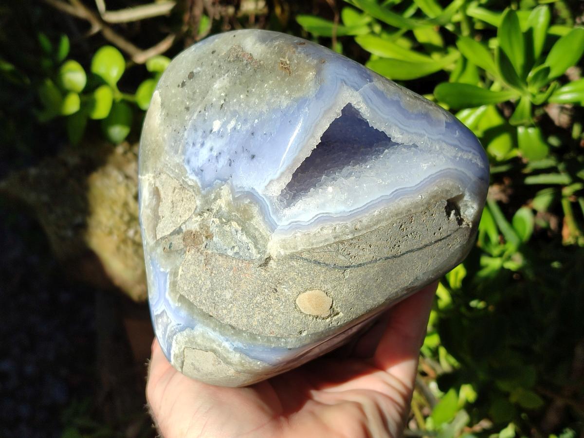 Polished XL Blue Lace Agate Standing Display Geode Piece x 1 From Nsanje, Malawi - Toprock Gemstones and Minerals 