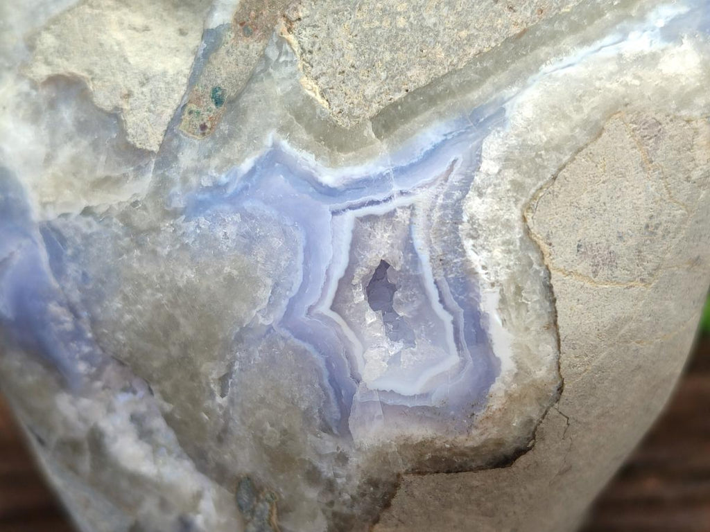 Polished XL Blue Lace Agate Standing Display Geode Piece x 1 From Nsanje, Malawi - Toprock Gemstones and Minerals 