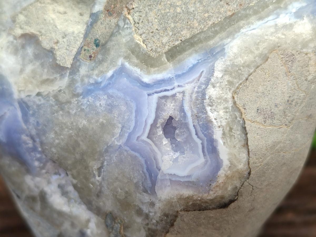 Polished XL Blue Lace Agate Standing Display Geode Piece x 1 From Nsanje, Malawi - Toprock Gemstones and Minerals 