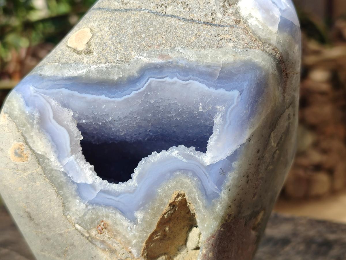 Polished XL Blue Lace Agate Standing Display Geode Piece x 1 From Nsanje, Malawi - Toprock Gemstones and Minerals 
