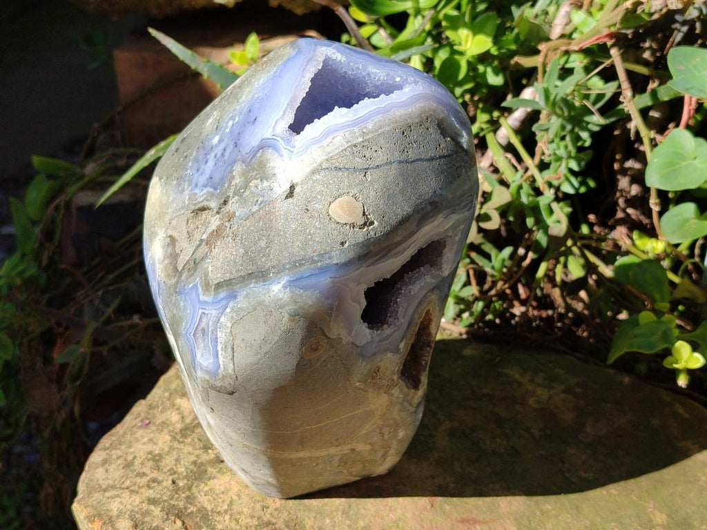 Polished XL Blue Lace Agate Standing Display Geode Piece x 1 From Nsanje, Malawi - Toprock Gemstones and Minerals 
