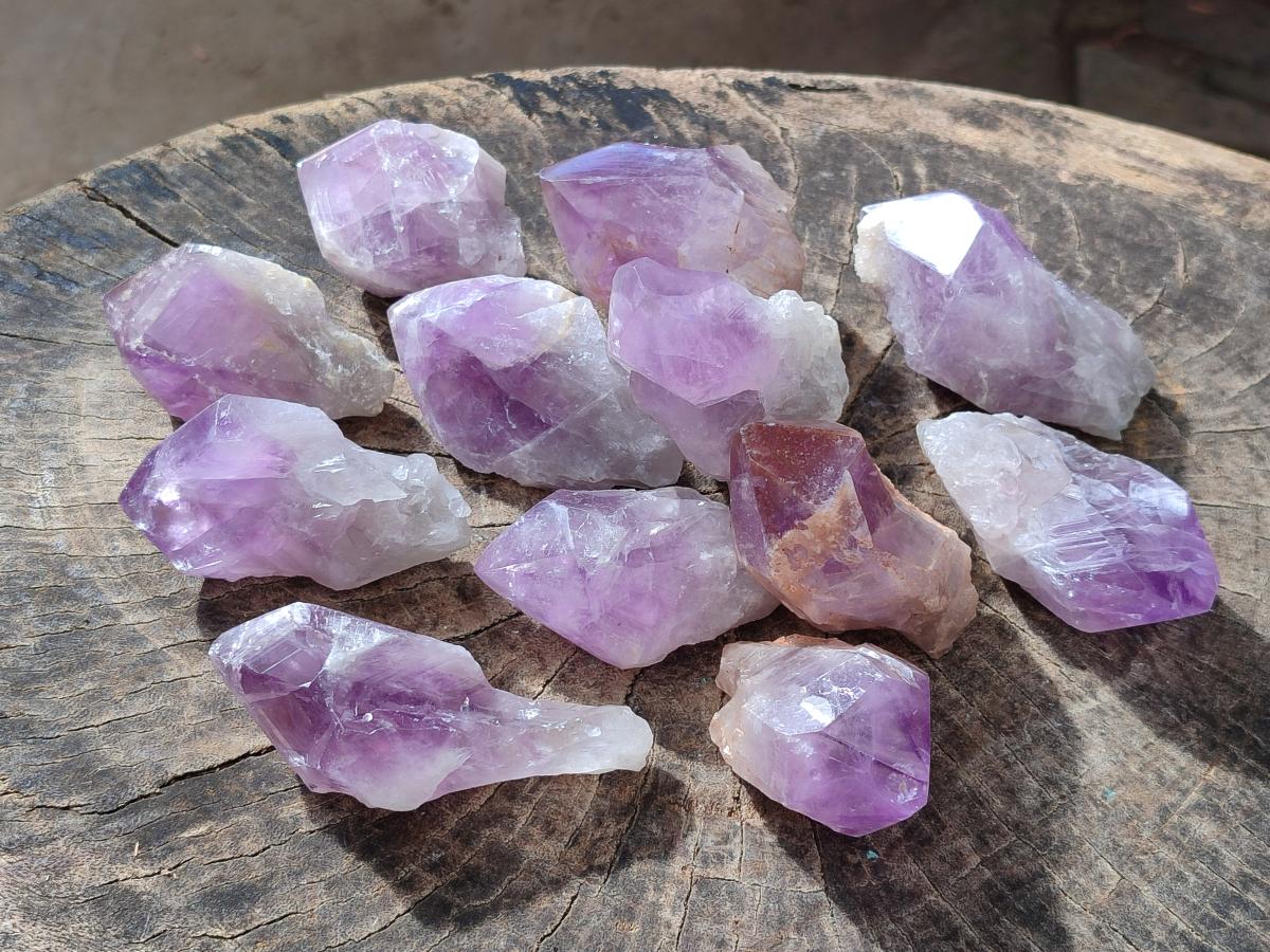 Polished Jacaranda Amethyst Crystals x 12 From Mumbwa, Zambia - Toprock Gemstones and Minerals 