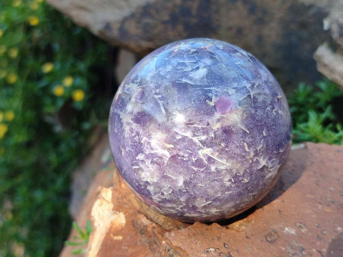 Polished Lepidolite with Pink Rubellite Spheres x 3 From Ambatondrazaka, Madagascar - Toprock Gemstones and Minerals 