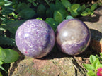 Polished Lepidolite with Pink Rubellite Spheres x 3 From Ambatondrazaka, Madagascar - Toprock Gemstones and Minerals 