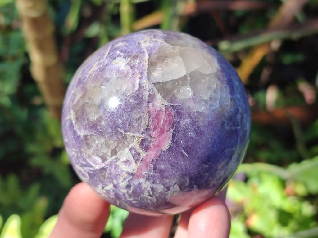 Polished Lepidolite with Pink Rubellite Spheres x 3 From Ambatondrazaka, Madagascar - Toprock Gemstones and Minerals 