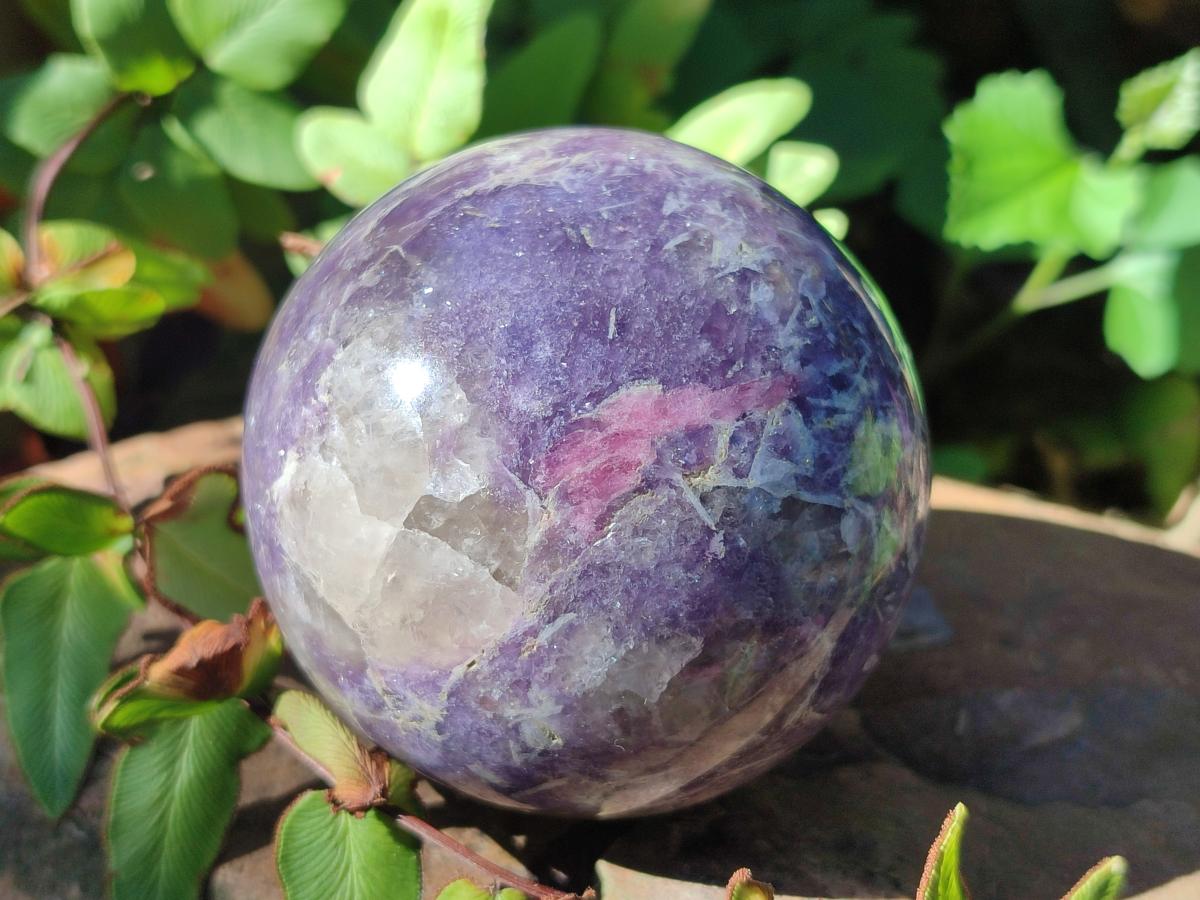 Polished Lepidolite with Pink Rubellite Spheres x 3 From Ambatondrazaka, Madagascar - Toprock Gemstones and Minerals 