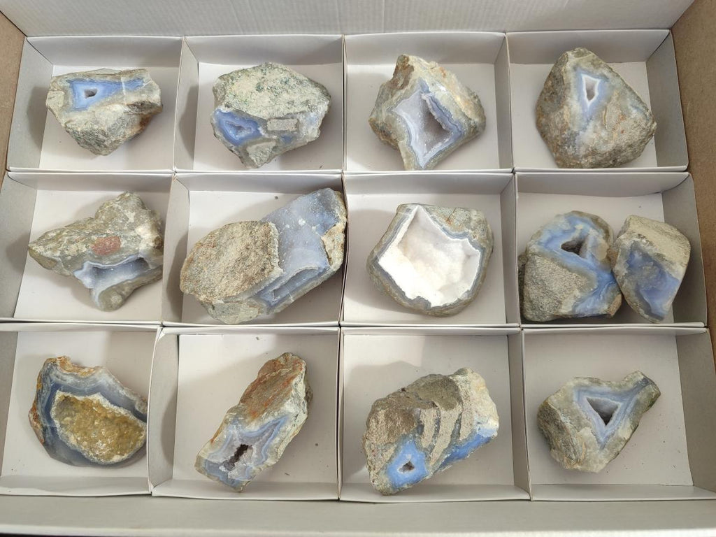 Natural Blue Lace Agate Geodes x 13 From Nsanje, Malawi - Toprock Gemstones and Minerals 