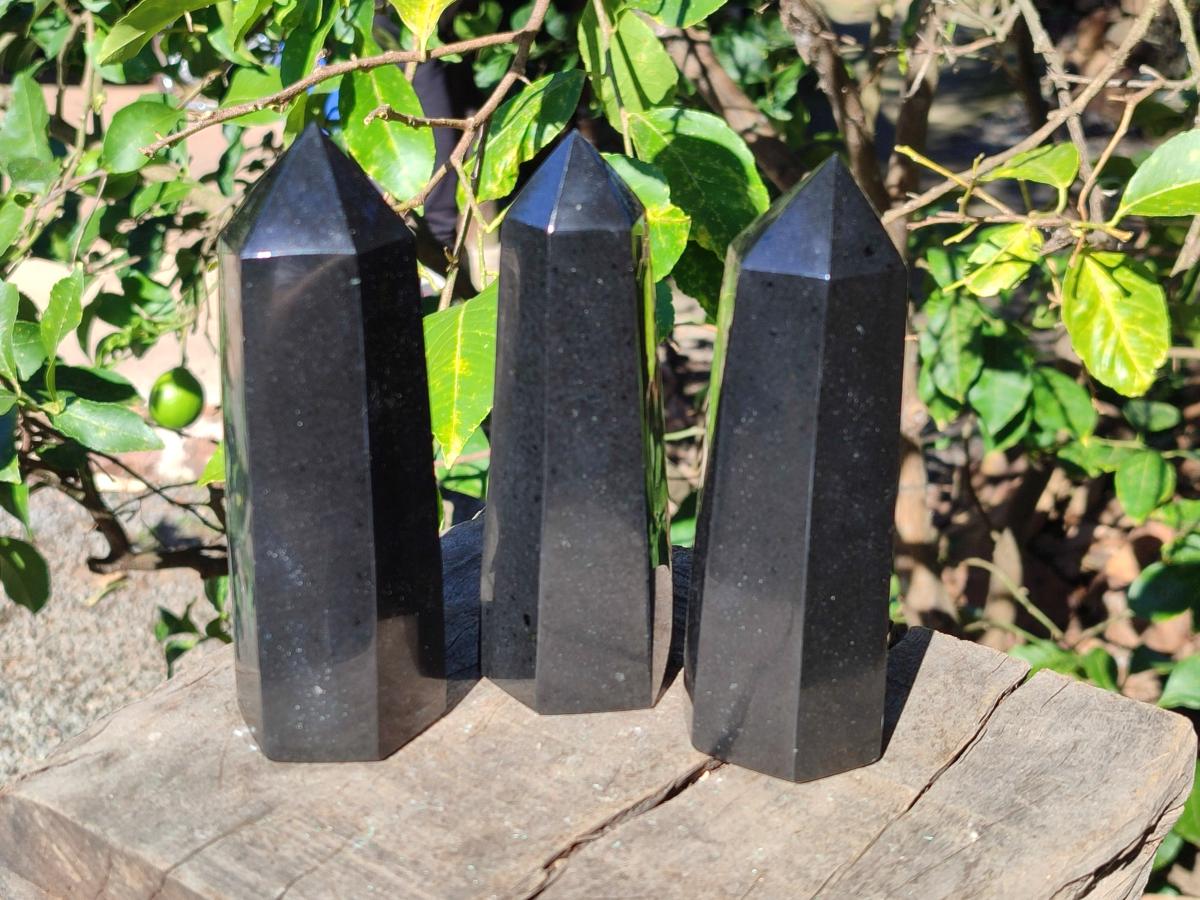 Polished Black Basalt Display Crystals x 6 From Madagascar - Toprock Gemstones and Minerals 