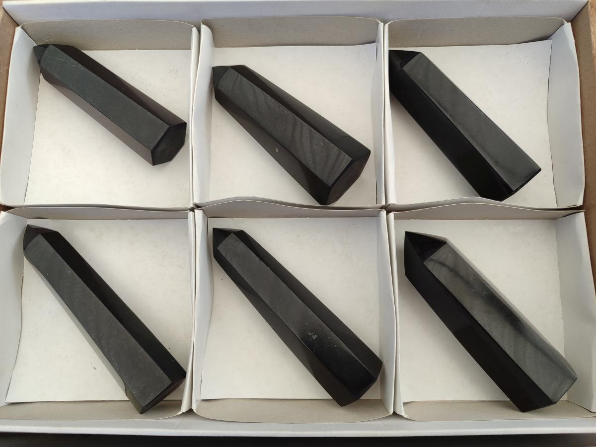 Polished Black Basalt Display Crystals x 6 From Madagascar - Toprock Gemstones and Minerals 