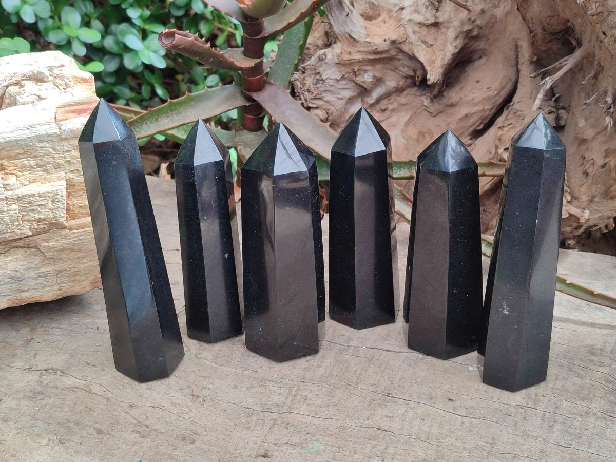 Polished Black Basalt Display Crystals x 6 From Madagascar - Toprock Gemstones and Minerals 