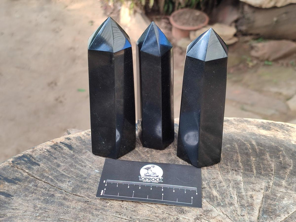 Polished Black Basalt Display Crystals x 6 From Madagascar - Toprock Gemstones and Minerals 