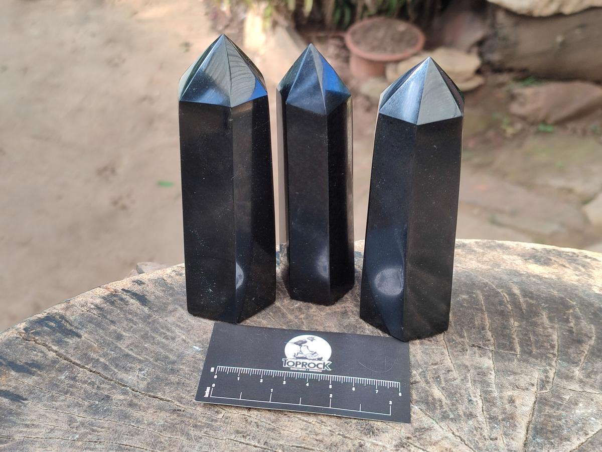 Polished Black Basalt Display Crystals x 6 From Madagascar - Toprock Gemstones and Minerals 