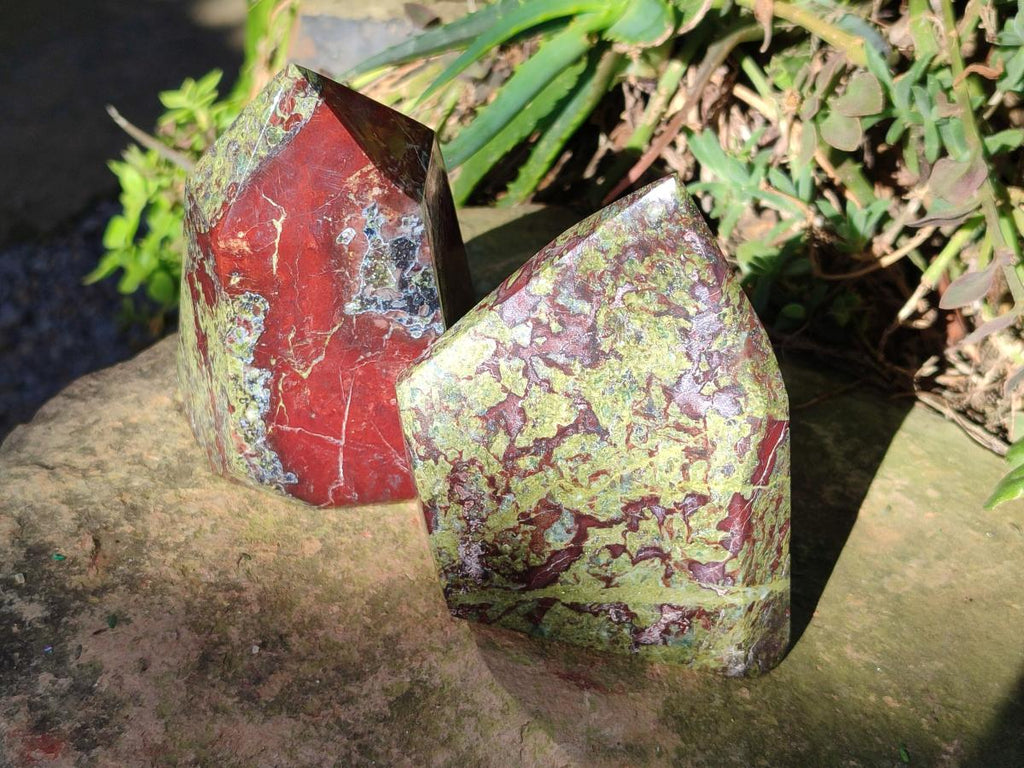 Polished Bastite Dragonsblood Stone Display Crystals x 2 From Tshipise, South Africa - Toprock Gemstones and Minerals 