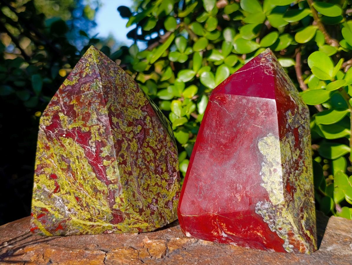Polished Bastite Dragonsblood Stone Display Crystals x 2 From Tshipise, South Africa - Toprock Gemstones and Minerals 