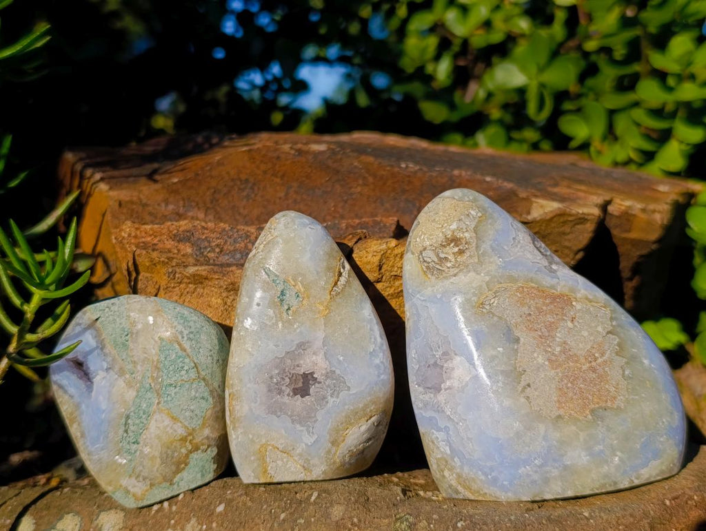 Polished Blue Lace Agate Standing Display Pieces x 6 From Nsanje, Malawi - Toprock Gemstones and Minerals 