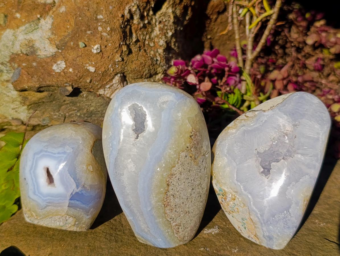 Polished Blue Lace Agate Standing Display Pieces x 6 From Nsanje, Malawi - Toprock Gemstones and Minerals 