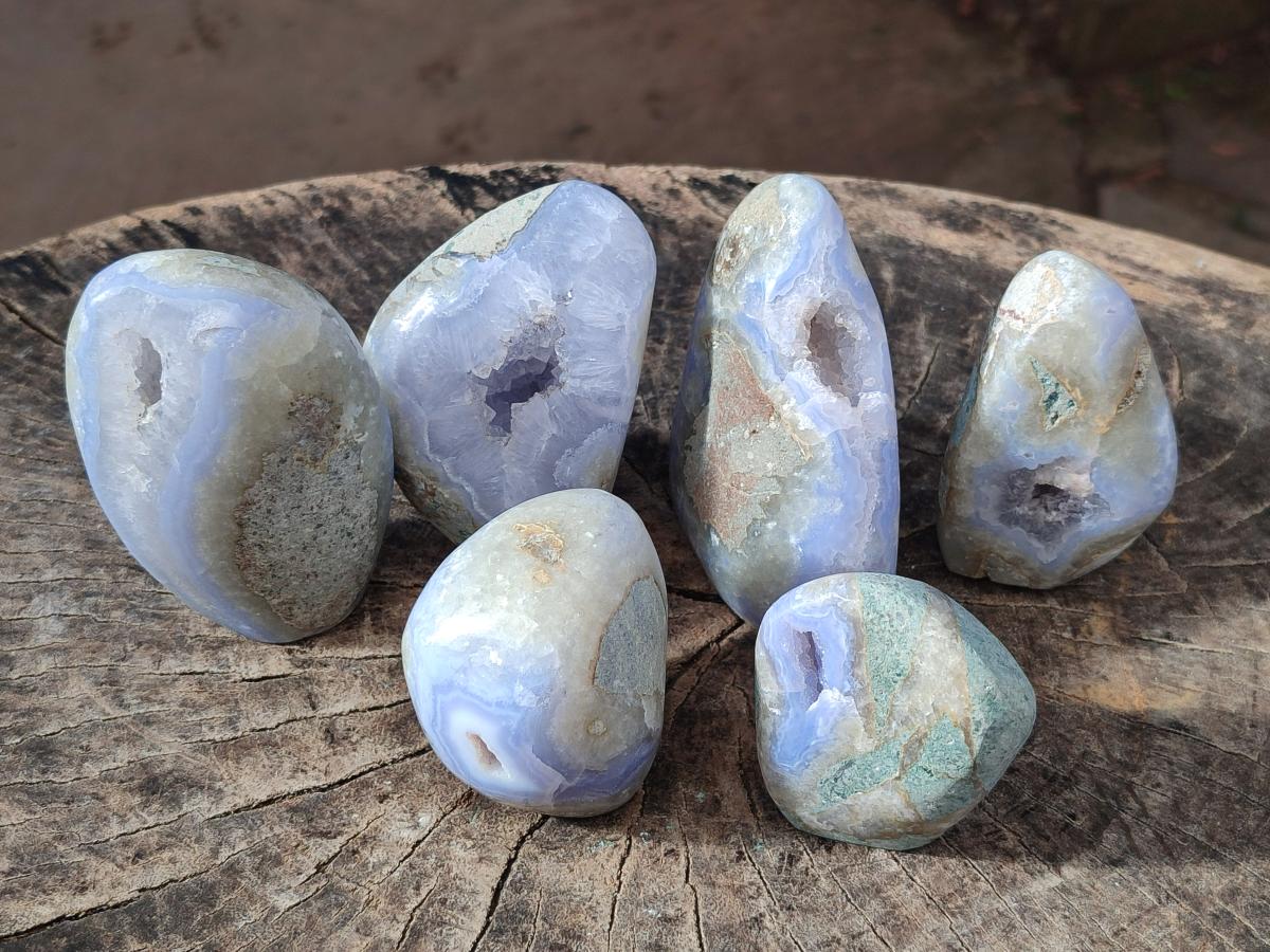 Polished Blue Lace Agate Standing Display Pieces x 6 From Nsanje, Malawi - Toprock Gemstones and Minerals 
