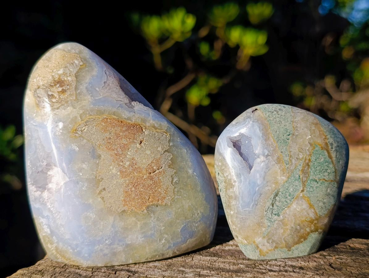 Polished Blue Lace Agate Standing Display Pieces x 6 From Nsanje, Malawi - Toprock Gemstones and Minerals 