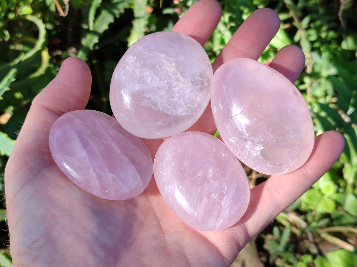 Polished Gemmy Rose Quartz Palm Stones x 20 From Madagascar - Toprock Gemstones and Minerals 