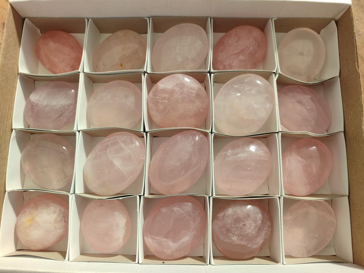 Polished Gemmy Rose Quartz Palm Stones x 20 From Madagascar - Toprock Gemstones and Minerals 