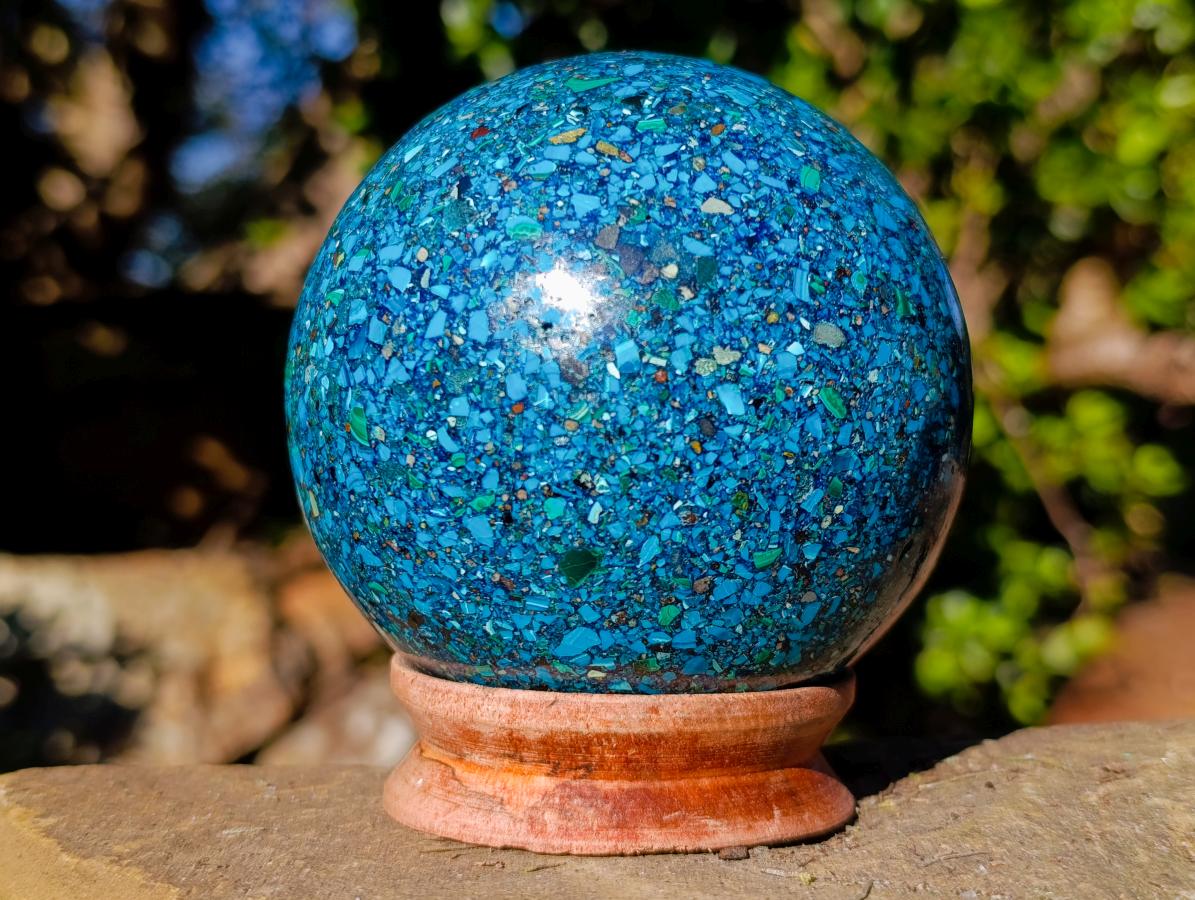 Hand Made Large Conglomerate Chrysocolla Sphere With Azurite And Malachite x 1 From Congo - Toprock Gemstones and Minerals 