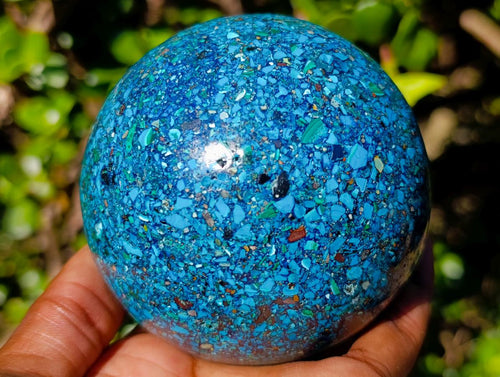 Hand Made Large Conglomerate Chrysocolla Sphere With Azurite And Malachite x 1 From Congo - Toprock Gemstones and Minerals 