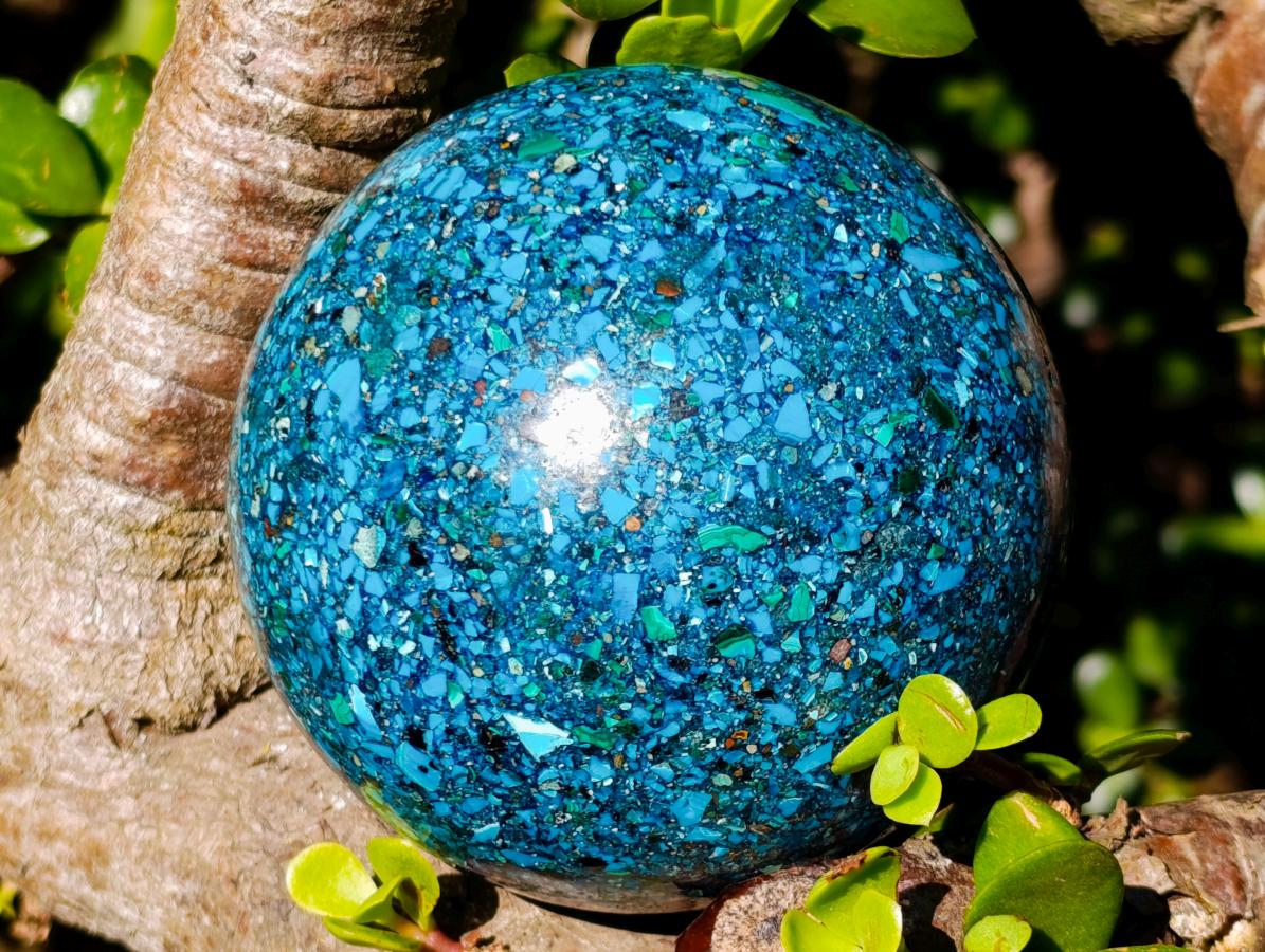 Hand Made Large Conglomerate Chrysocolla Sphere With Azurite And Malachite x 1 From Congo - Toprock Gemstones and Minerals 