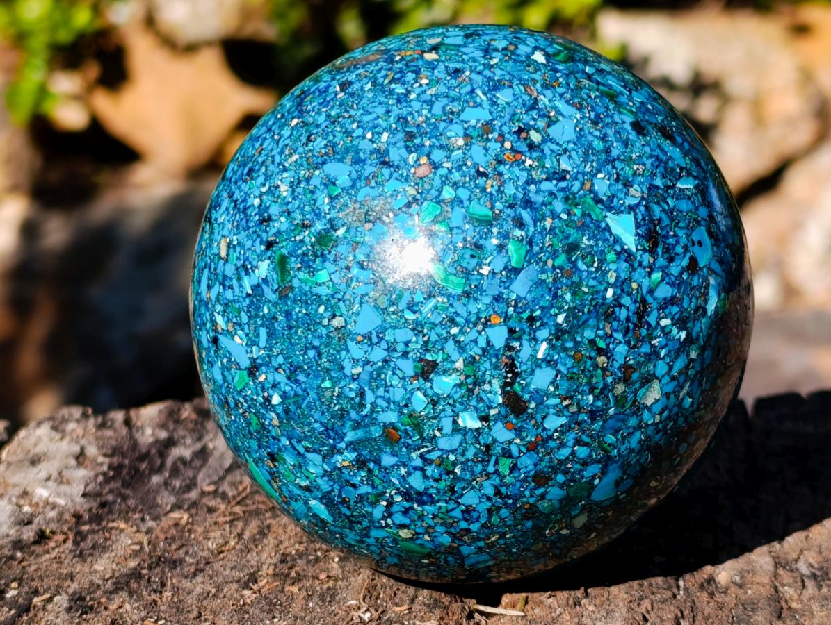 Hand Made Large Conglomerate Chrysocolla Sphere With Azurite And Malachite x 1 From Congo - Toprock Gemstones and Minerals 