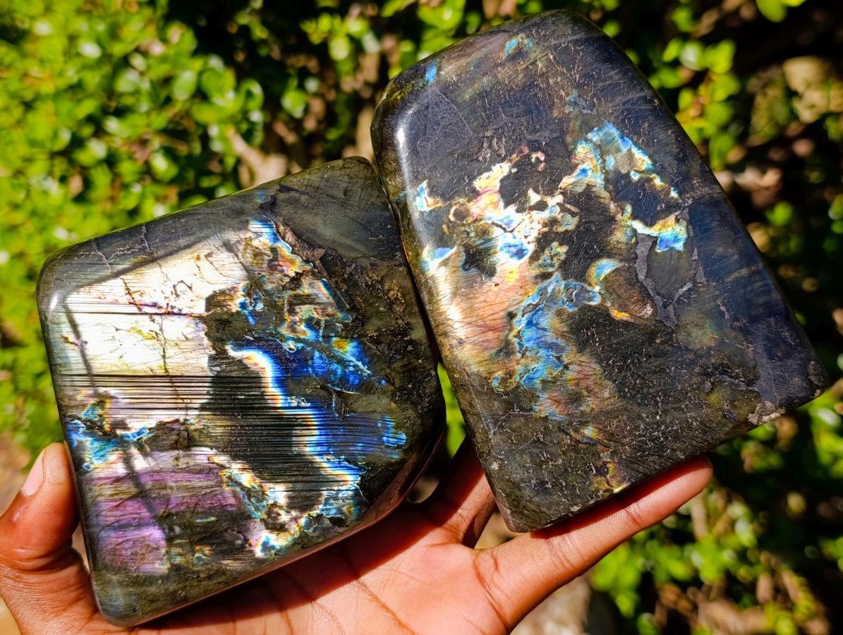 Polished Spectrolite Labradorite Standing Display Pieces x 2 From Madagascar - Toprock Gemstones and Minerals 