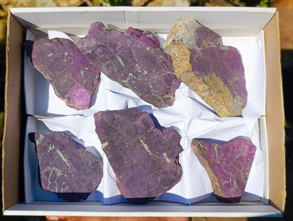 Polished One Side Silky Purpurite Slices x 6 From Erongo, Namibia - Toprock Gemstones and Minerals 