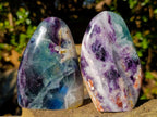 Polished Watermelon Fluorite Standing Display Pieces x 3 From Uis, Namibia - Toprock Gemstones and Minerals 