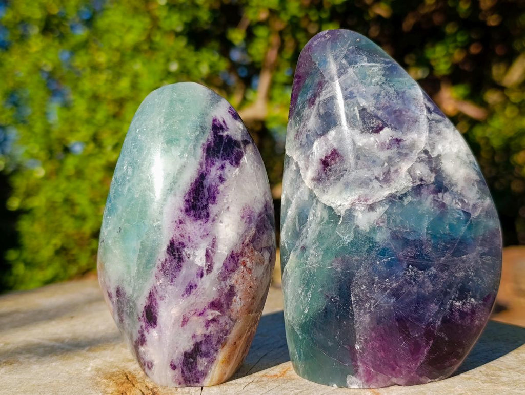 Polished Watermelon Fluorite Standing Display Pieces x 3 From Uis, Namibia - Toprock Gemstones and Minerals 