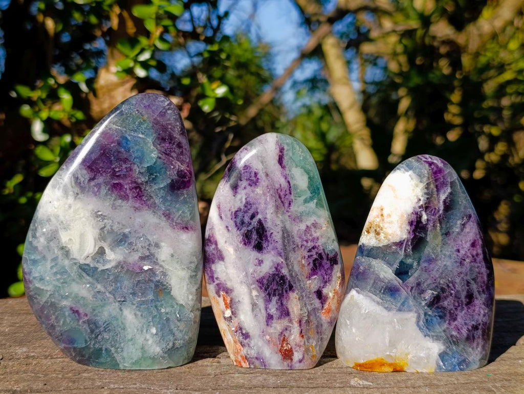 Polished Watermelon Fluorite Standing Display Pieces x 3 From Uis, Namibia - Toprock Gemstones and Minerals 