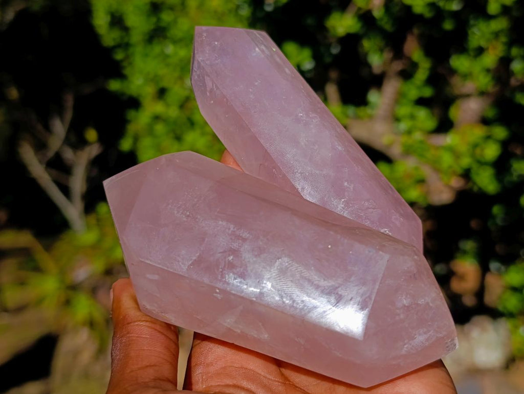 Polished Double Terminated Gemmy Rose Quartz Crystals x 6 From Madagascar - Toprock Gemstones and Minerals 