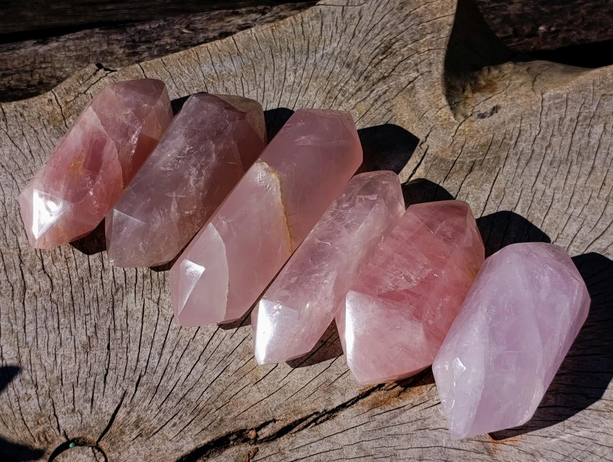 Polished Double Terminated Gemmy Rose Quartz Crystals x 6 From Madagascar - Toprock Gemstones and Minerals 