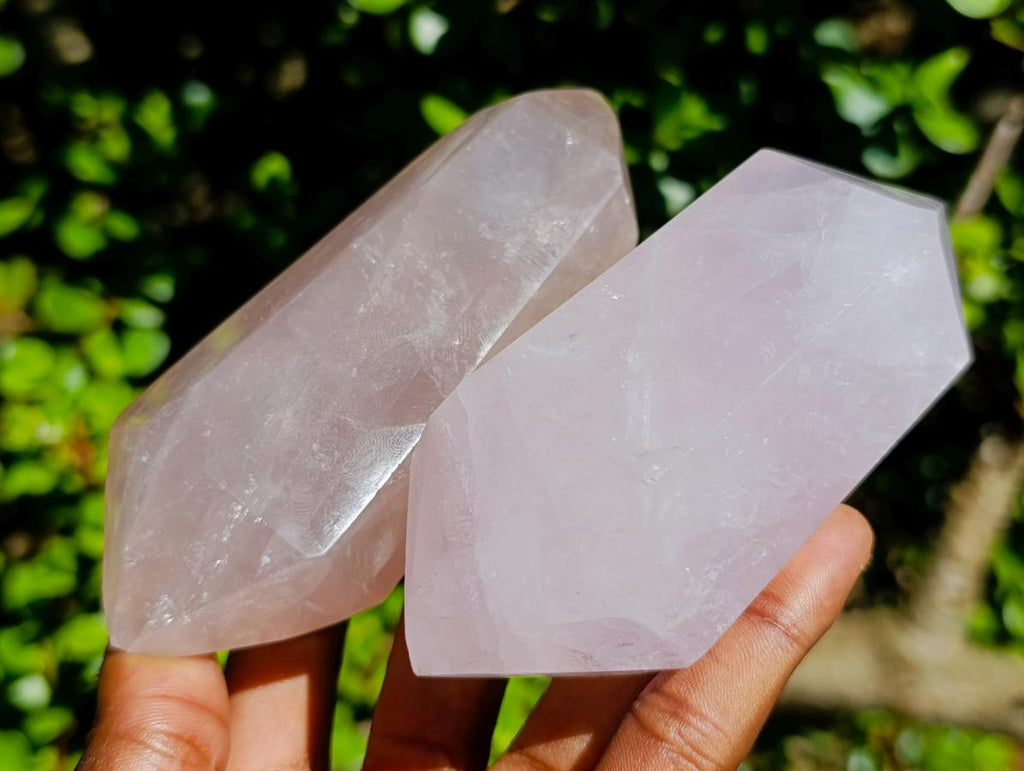 Polished Double Terminated Gemmy Rose Quartz Crystals x 6 From Madagascar - Toprock Gemstones and Minerals 