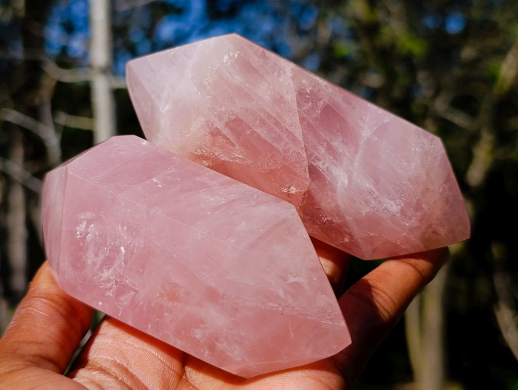 Polished Double Terminated Gemmy Rose Quartz Crystals x 6 From Madagascar - Toprock Gemstones and Minerals 