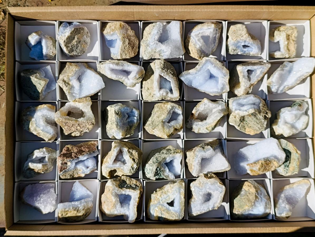 Natural Blue Lace Agate Geode Specimens x 35 From Nsanje, Malawi - Toprock Gemstones and Minerals 