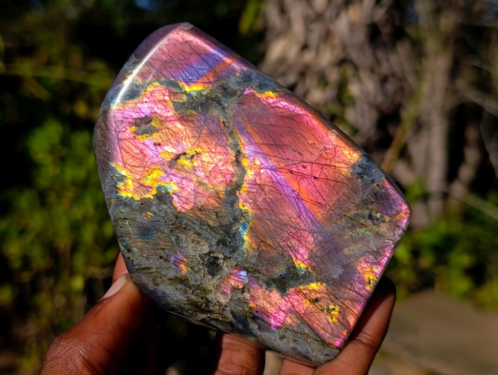 Polished Rare Purple Sunset Flash Labradorite Standing Display Pieces x 3 From Madagascar - Toprock Gemstones and Minerals 