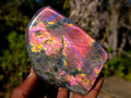 Polished Rare Purple Sunset Flash Labradorite Standing Display Pieces x 3 From Madagascar - Toprock Gemstones and Minerals 