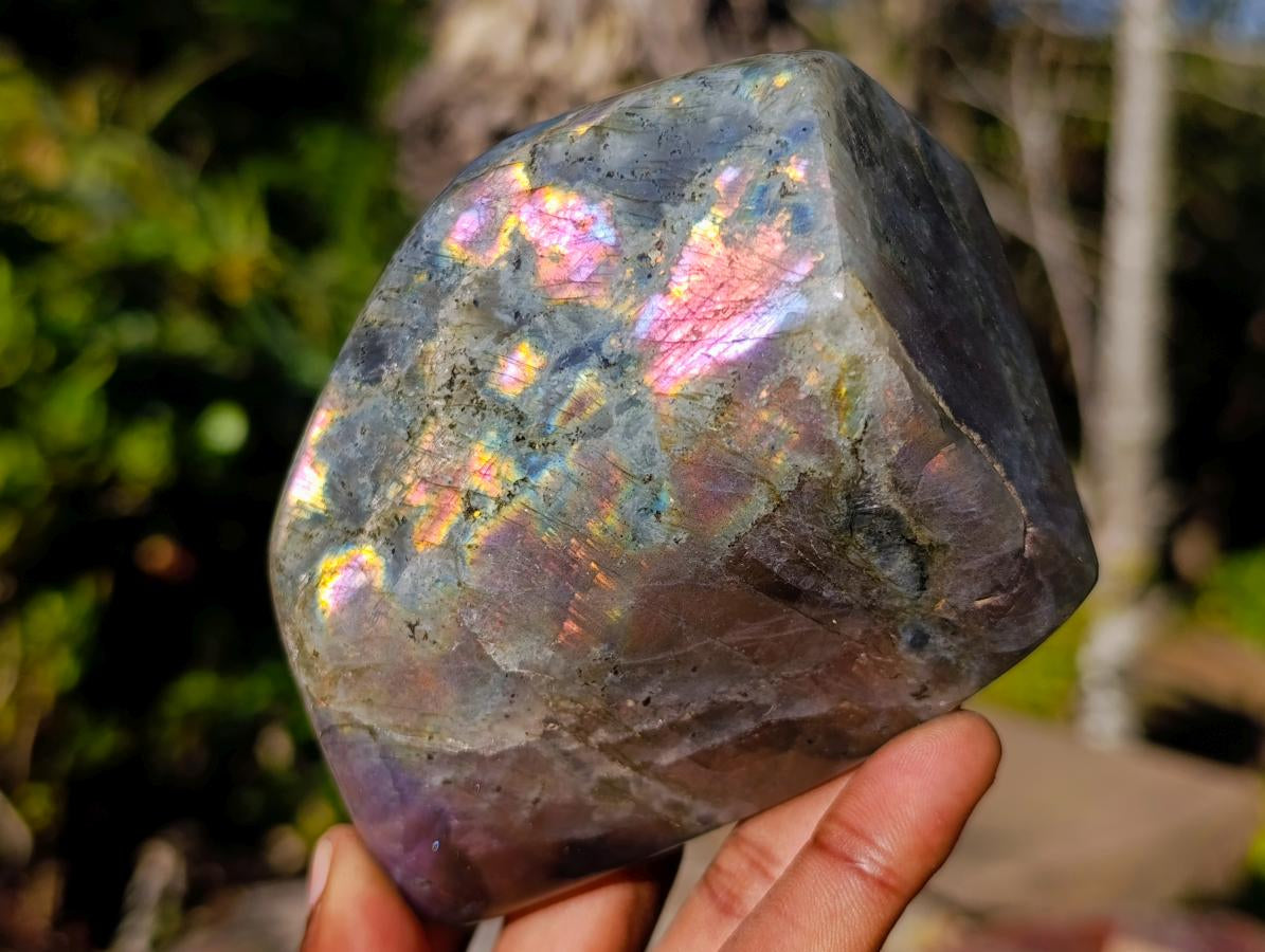 Polished Rare Purple Sunset Flash Labradorite Standing Display Pieces x 3 From Madagascar - Toprock Gemstones and Minerals 