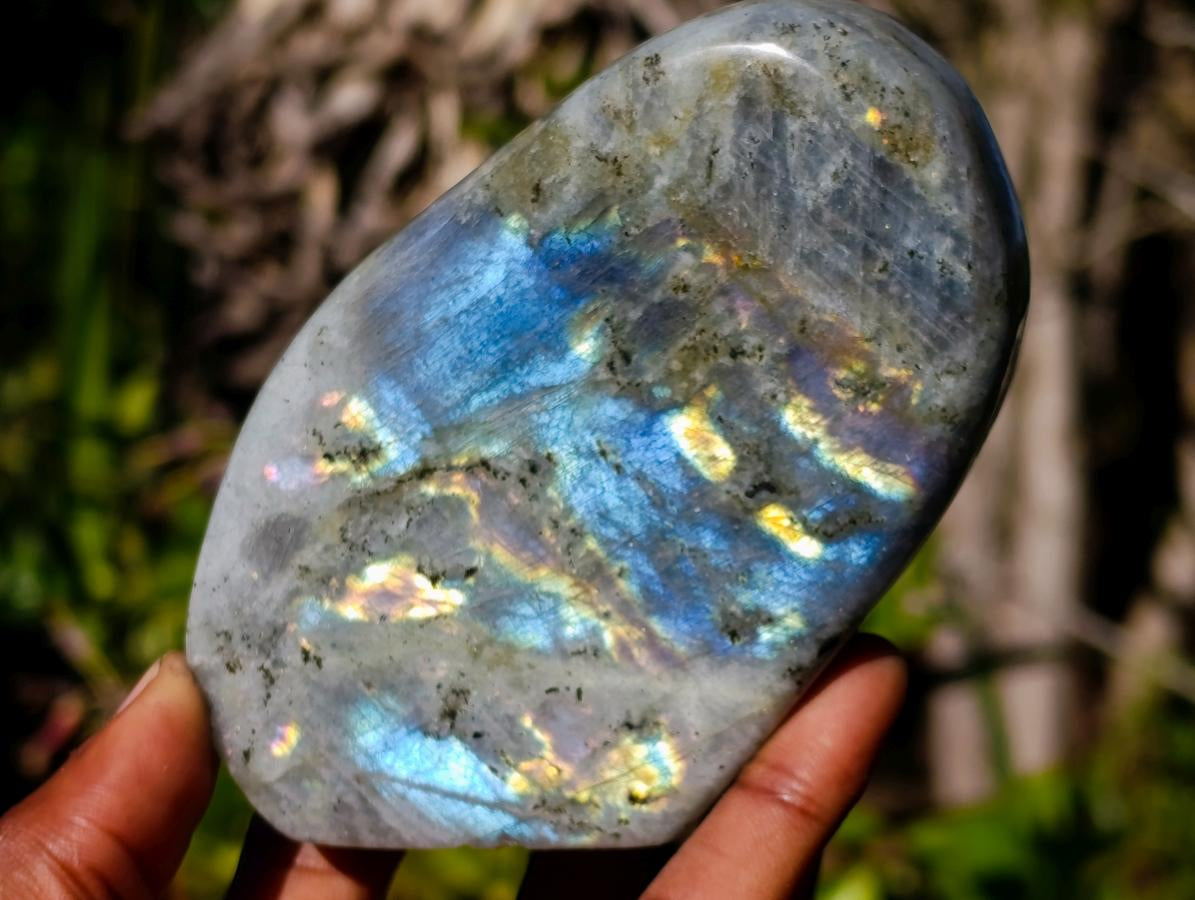 Polished Rare Purple Sunset Flash Labradorite Standing Display Pieces x 3 From Madagascar - Toprock Gemstones and Minerals 