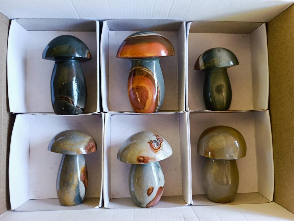 Polished Polychrome Jasper Mushrooms x 6 From NW Coast, Madagascar - Toprock Gemstones and Minerals 