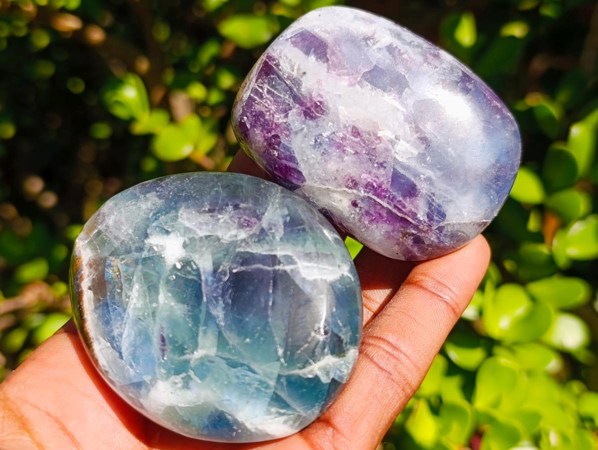Polished Watermelon Fluorite Palm Stones x 12 From Uis, Namibia - Toprock Gemstones and Minerals 