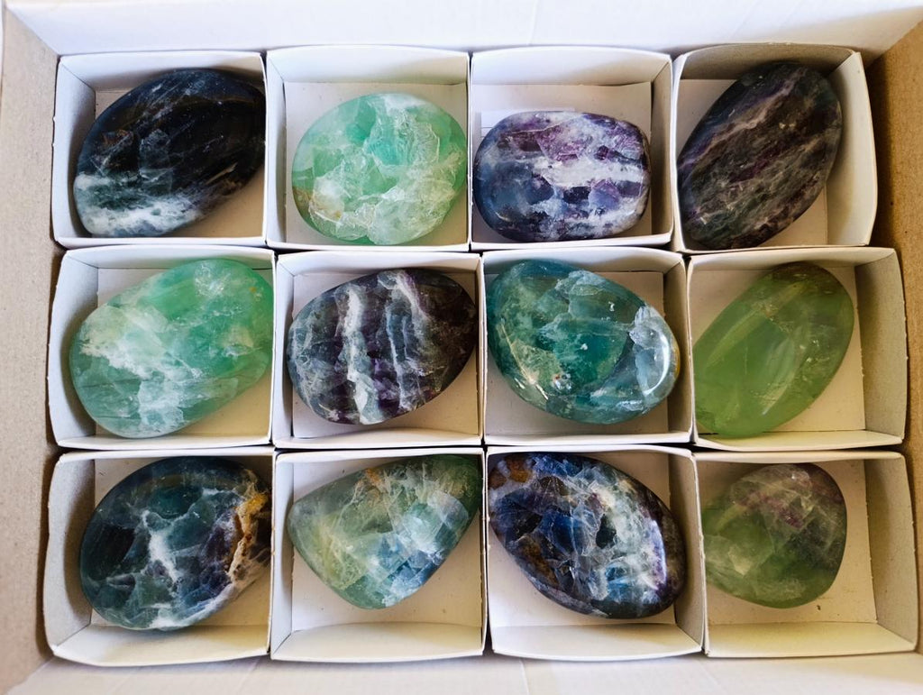 Polished Watermelon Fluorite Palm Stones x 12 From Uis, Namibia - Toprock Gemstones and Minerals 