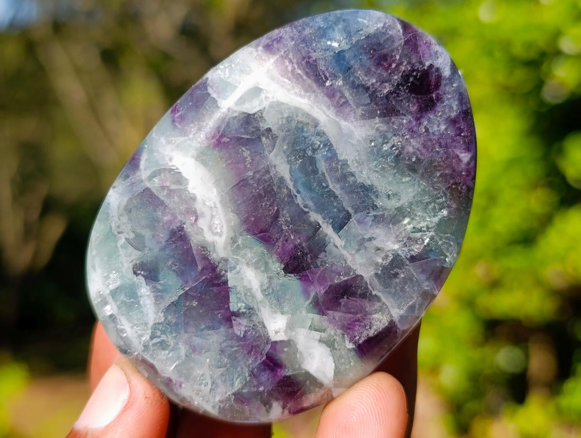Polished Watermelon Fluorite Palm Stones x 12 From Uis, Namibia - Toprock Gemstones and Minerals 