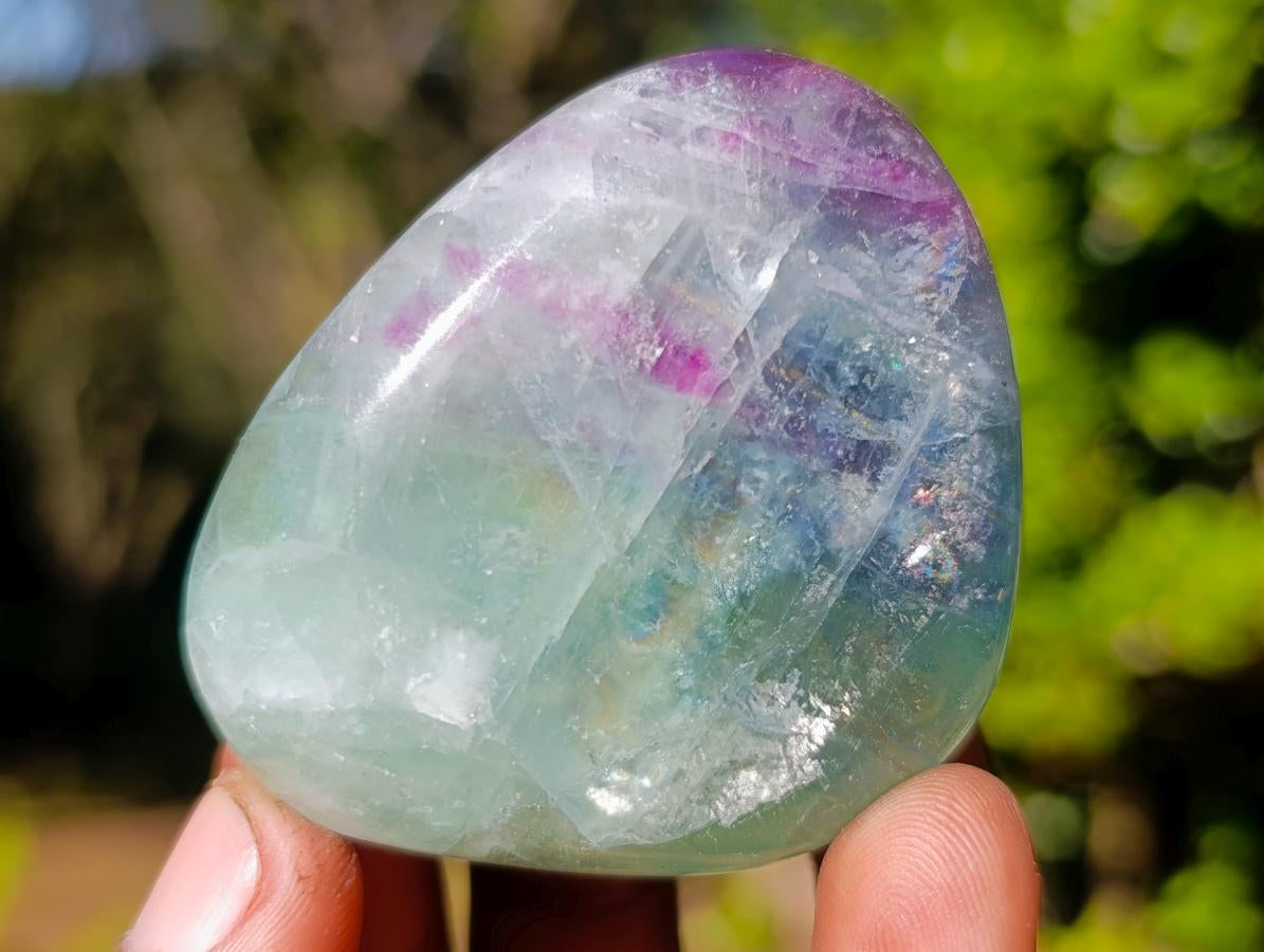 Polished Watermelon Fluorite Palm Stones x 12 From Uis, Namibia - Toprock Gemstones and Minerals 